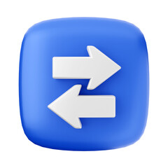 3d illustration of left and right direction arrow icon isolated on special blue square button