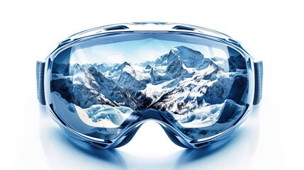 Blue Ski Goggles Reflecting a Mountain Range
