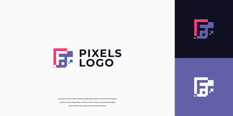 initial pixel logo, technology letter F logo design