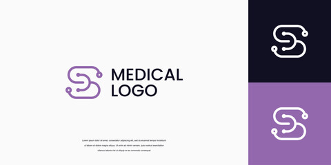 letter S logo with stethoscope icon medical healthcare logo
