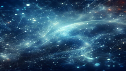 Blue abstract background with network grid and particles