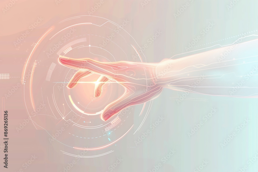 Poster a minimalist flat style illustration of a human hand with a finger touching a biometric sensor. the