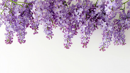 Obraz premium A purple lilac branch, with flowers cascading down against a white background