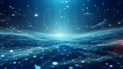 Blue abstract background with network grid and particles