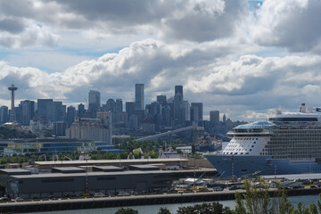 Modern Royal family cruiseships cruise ship ocean liners in port of Seattle, Washington State...