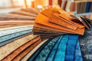 Close-Up of Multicolored Fabric Samples Displayed in Fan Shape