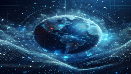 Blue abstract background with network grid and particles