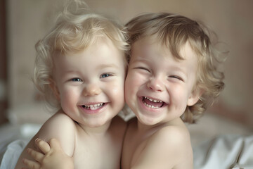 Laughing Twin Babies Hugging