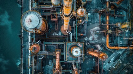 Aerial view of a carbon capture and storage facility integrated into an industrial complex