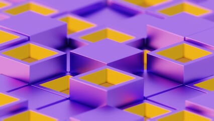 Abstract Geometric Pattern with Purple and Yellow 3D Cubes..