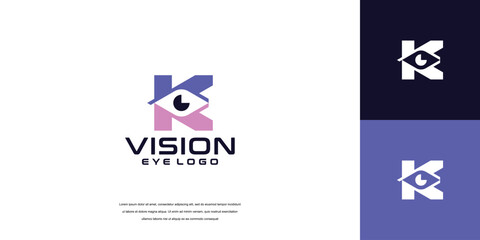 vision logo, letter k eye logo design