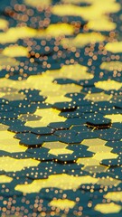 Abstract Illuminated Hexagonal Pattern with Bokeh Effects in Dark Background..