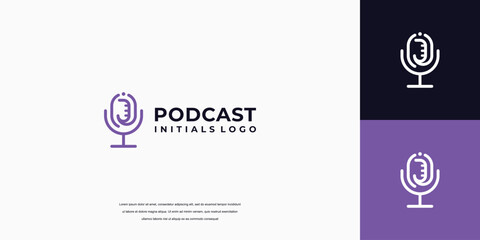 Podcast logo design. Letter J podcast logo design template