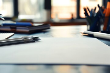desk with stationery items 