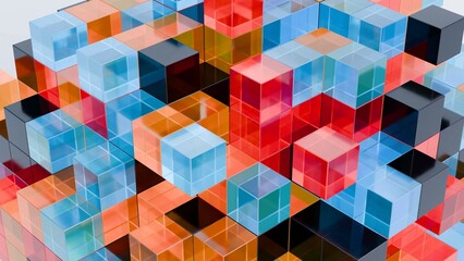 Abstract 3D Geometric Pattern with Colorful Interlocking Cubes