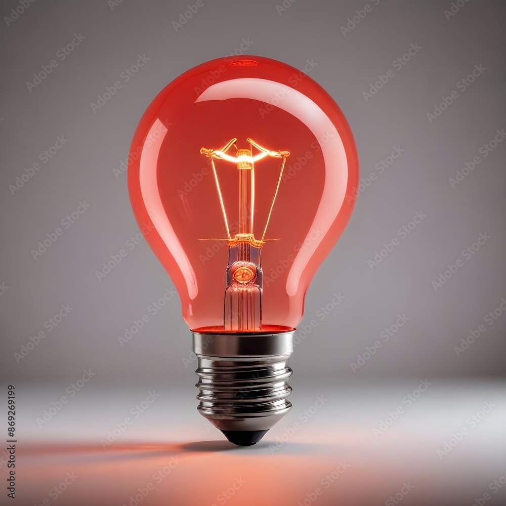 Wall mural close up isolated red lightbulb with copy space background, representing a good idea