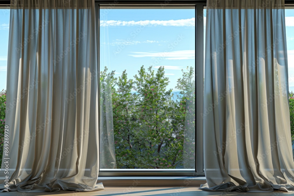 Poster A window with a view of a tree outside