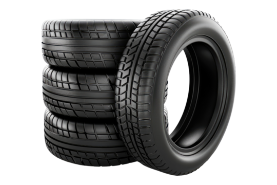 A stack of car tires isolated on transparent background
