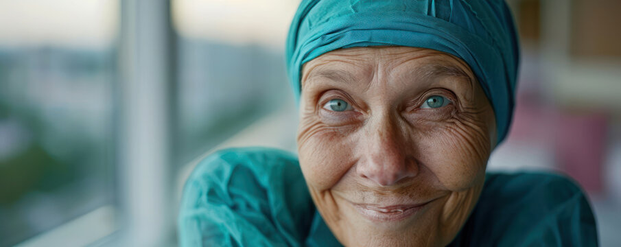 Close-up of Cancer Survivor Smiling, Celebrating Personal Triumph on World Cancer Day Inspirational Story of Courage, Strength, and Hope Amidst the Journey of Battling Cancer