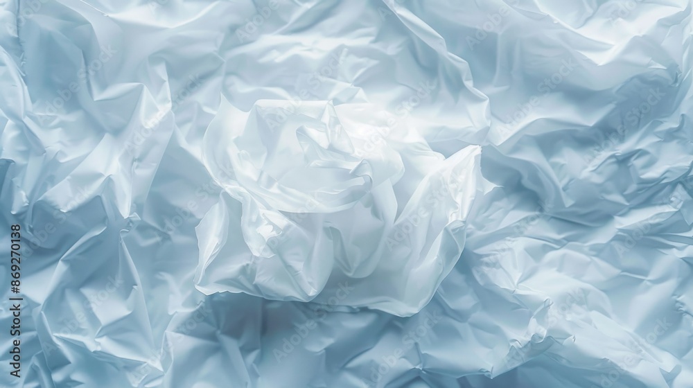 Poster close-up shot of crumpled white paper with textured surface and folds