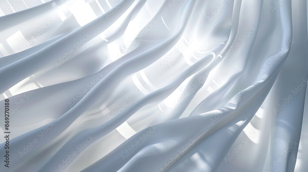 Wall mural an abstract pattern of light and shadow from luxurious white curtains, forming an elegant and modern