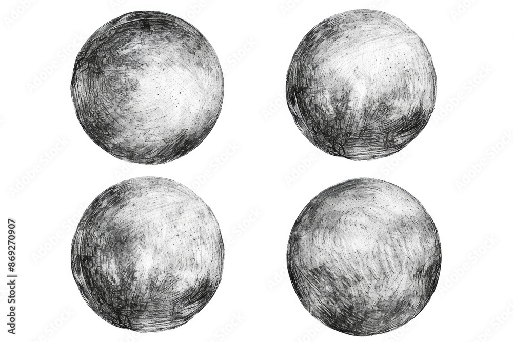 Aufkleber a collection of four balls with varying sizes and textures