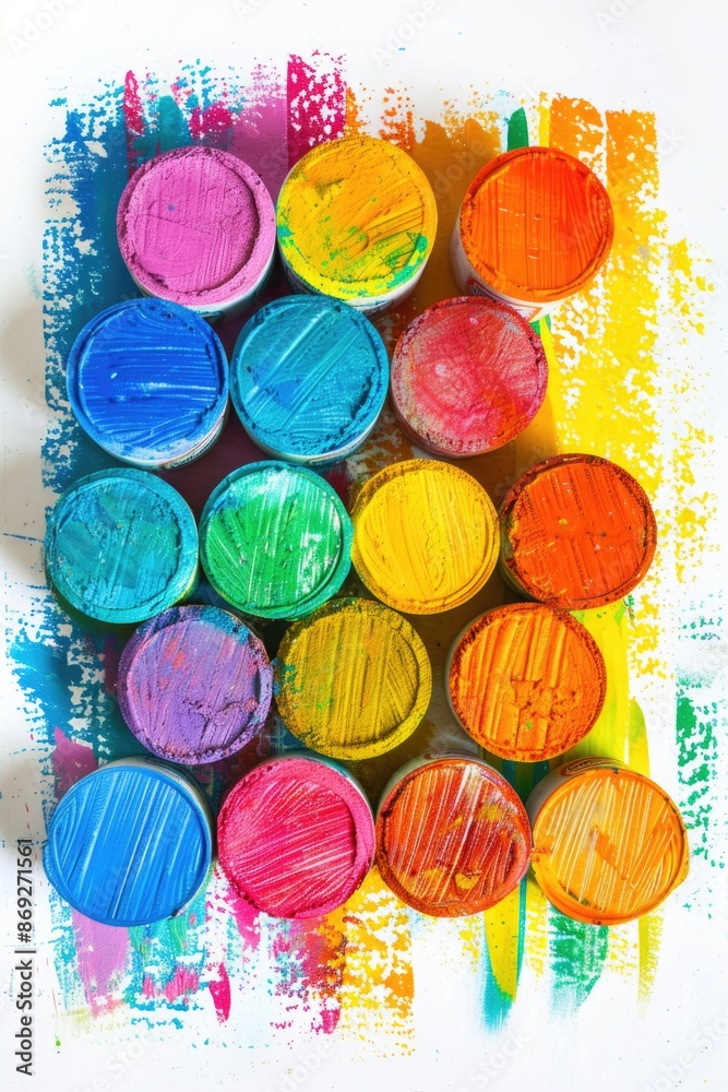 Poster A collection of vibrant crayons arranged on a clean white surface, ideal for art projects or adding color to any design