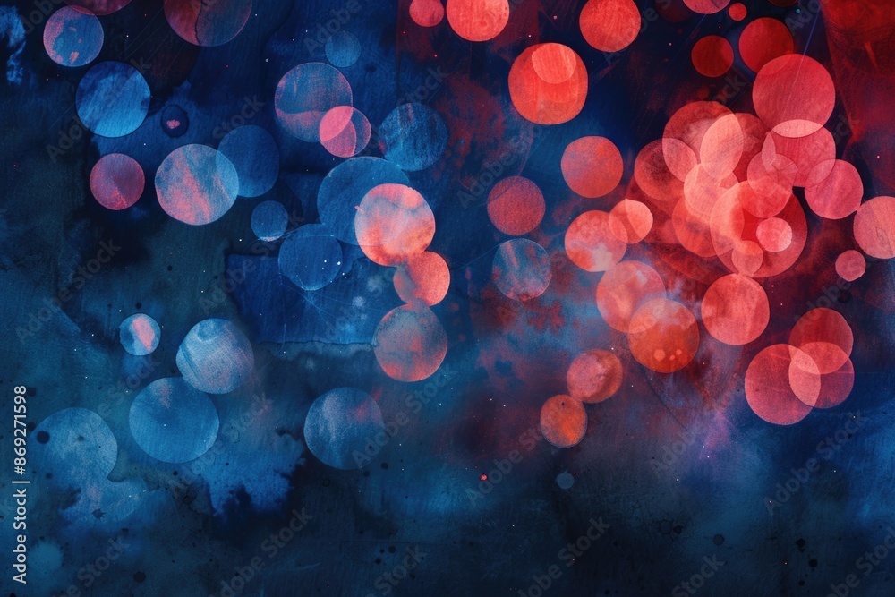 Poster a cluster of red and blue lights in a blurred image