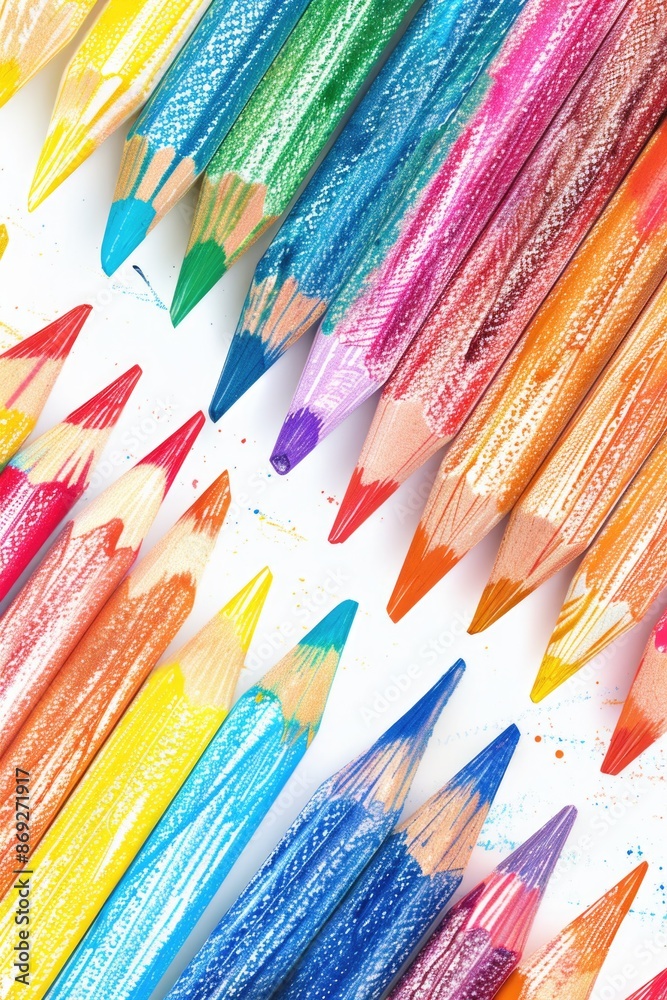 Poster a collection of colorful pencils arranged neatly beside each other