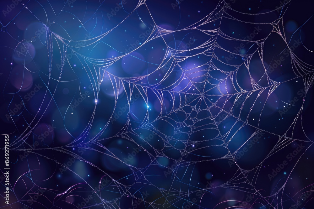 Poster A close-up view of a spider web set against a dark and mysterious backdrop