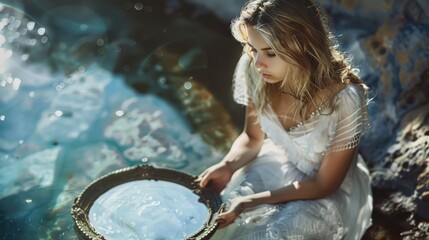 A person holding a bowl of water, suitable for use in various settings such as still life photography, medical or scientific illustrations