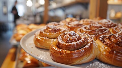 Tasty Cinnamon Rolls in a Bakery Setting