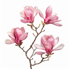 Fototapeta premium Three Pink Flowers on a White Background