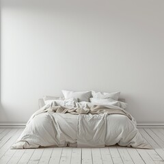 white bed with pillows in front of empty wall