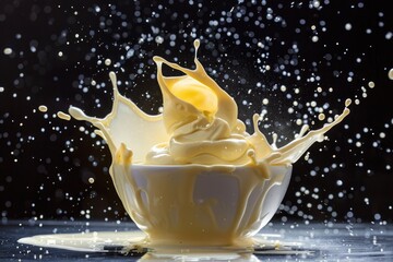 Fresh milk in a bowl on a table, ready for consumption