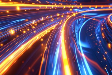 Fototapeta premium A dark and empty highway lit by streetlights under a starry sky