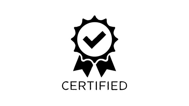 Stylized, ribbon-like emblem with a tick mark in the center. The word 'CERTIFIED' is written below the emblem. The design appears to bean icon or logo, possibly representing certification or approval