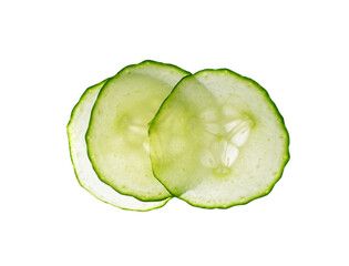 Cucumber cut isolated, cucumber round slices macro, green vegetable cuts for salad isolated, fresh pieces