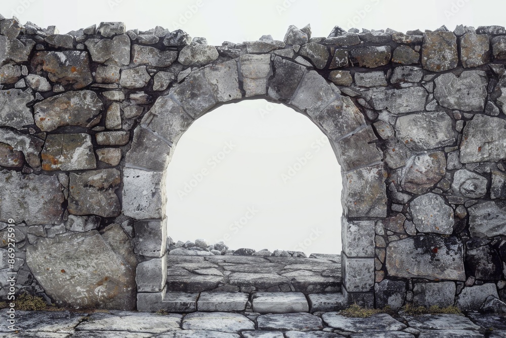 Poster a stone wall with an arched entrance, suitable for use as a background or decorative element