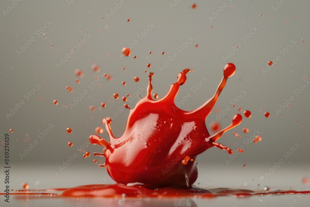 Poster A close-up shot of a red substance splashing on a white surface, perfect for use in science or medical contexts