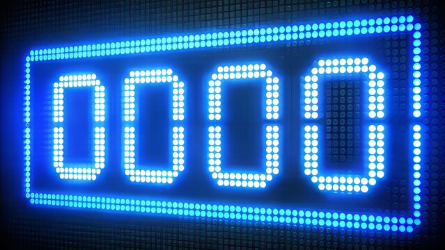 Digital countdown timer display with decimal point rapidly increasing numbers from 0 to 1000 in bright blue illuminated screen background.