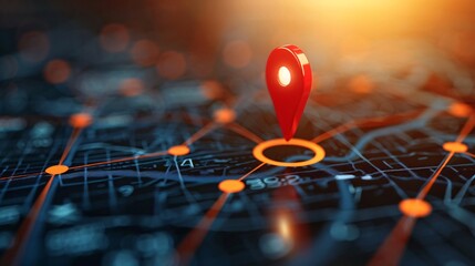 Digital GPS Location on Map with Pin and Route Path