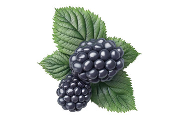 Blackberry with leaves isolated on transparent background