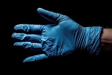 Fototapeta premium A person wearing a blue glove on a black background