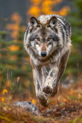 Obraz premium Running wolf in wild virgin nature