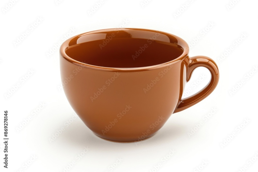 Poster a brown cup with a handle on a white background, ideal for use in food and beverage scenes or as a p