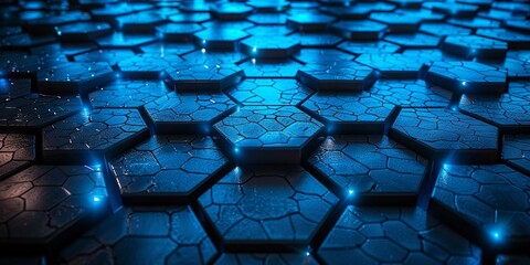 Obraz premium Futuristic Hexagonal Grid with Blue Neon Lighting in a Sci-Fi Atmosphere
