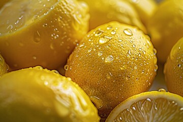 Fresh Lemons with Water Droplets Close-Up