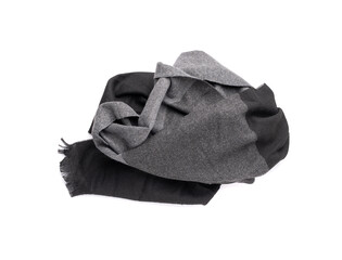 Scarf Isolated, Warm Gray Neckerchief, Autumn Shawl, Single Wool Scarf on White Background