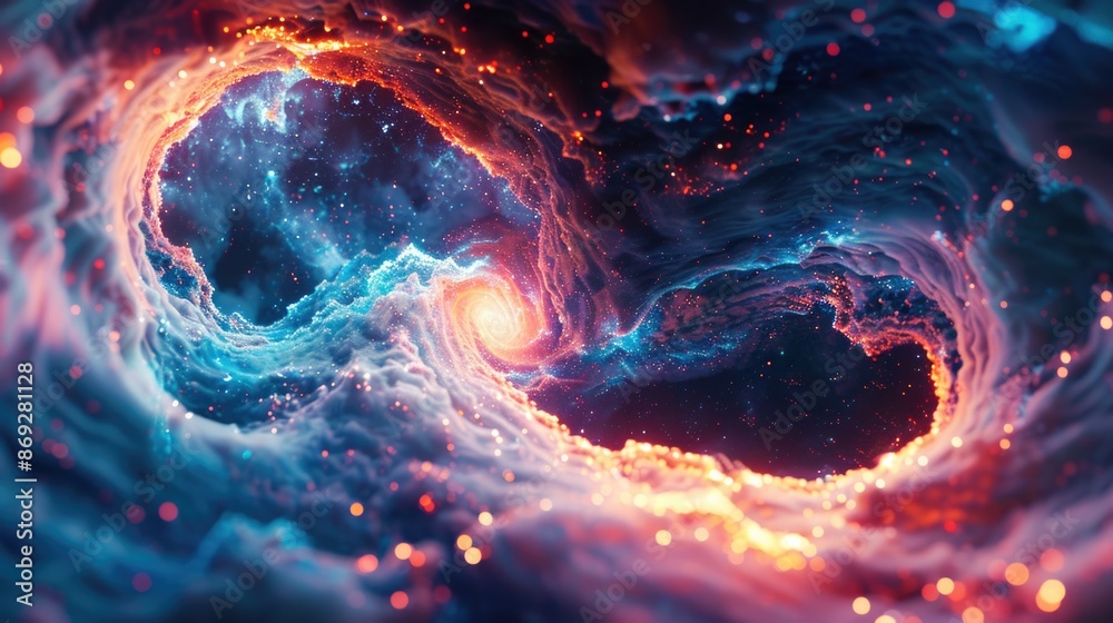 Poster A spiral shape forms in the vastness of space, with stars and galaxies visible in the background